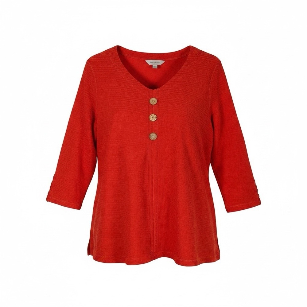 MULTIPLES 3/4 Sleeve Boho Button Ribbed Blouse Women’s Size M Reddish Orange